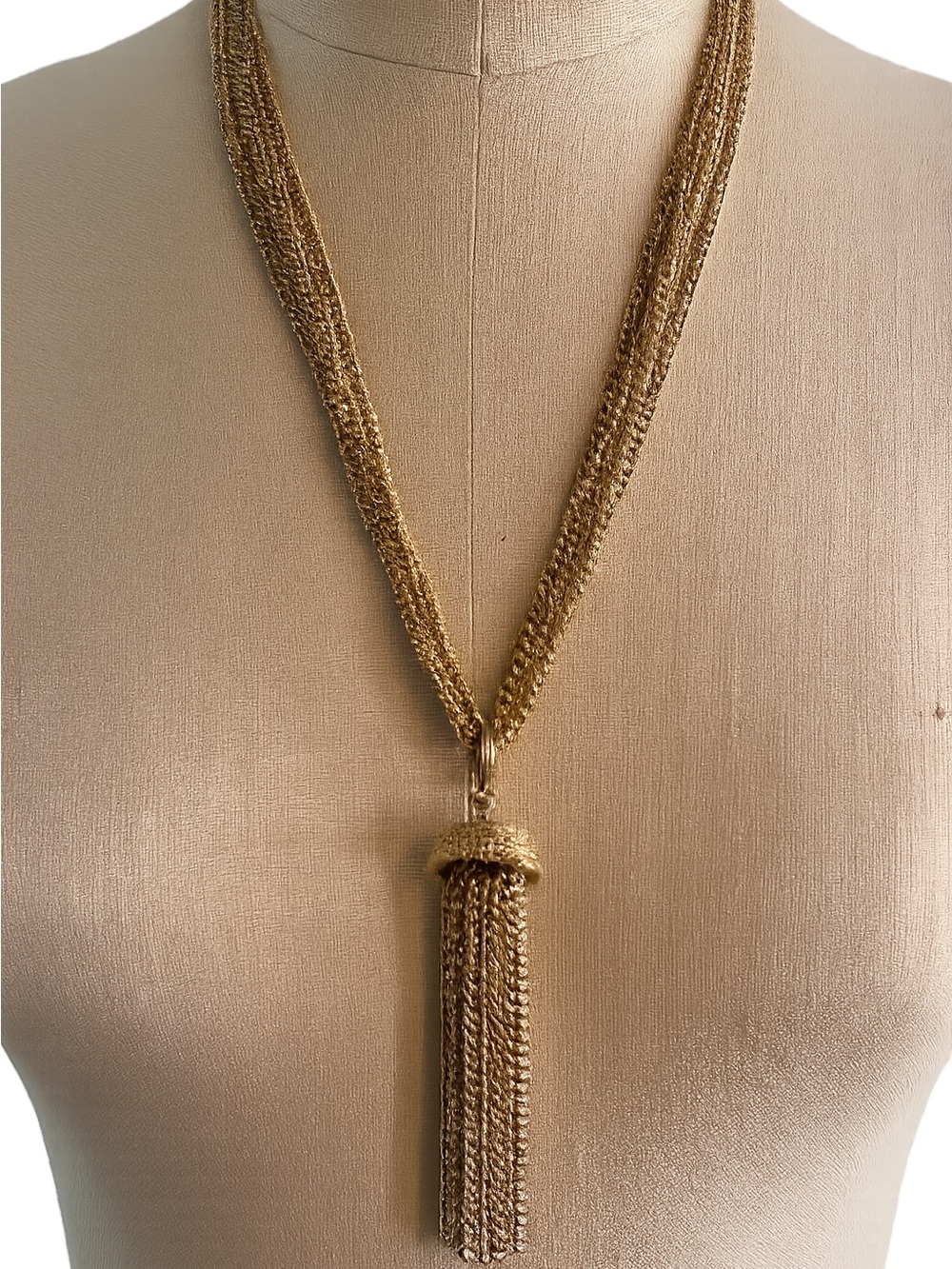 Vintage Sarah Coventry Gold Tone Multi Chain Tassel Necklace Statement